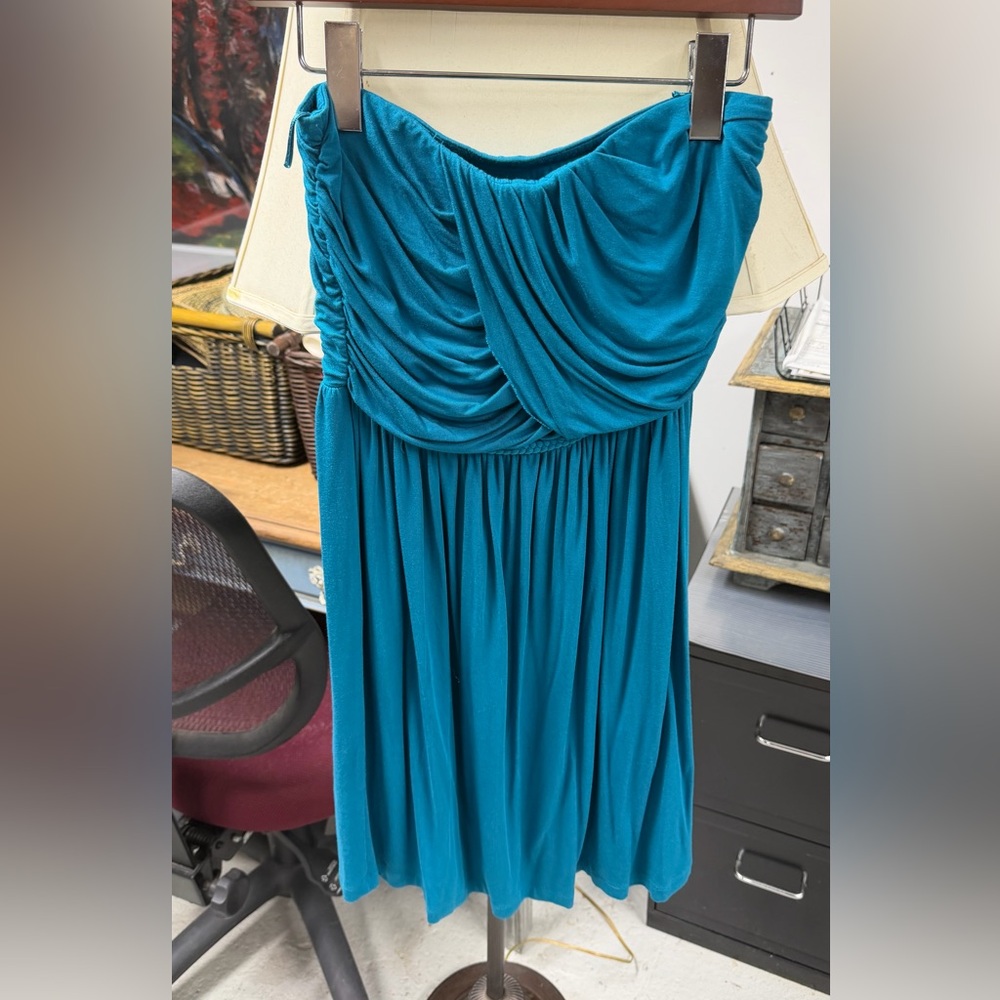 Tart Teal Ruched Draped Mini strapless Dress - Women Xs